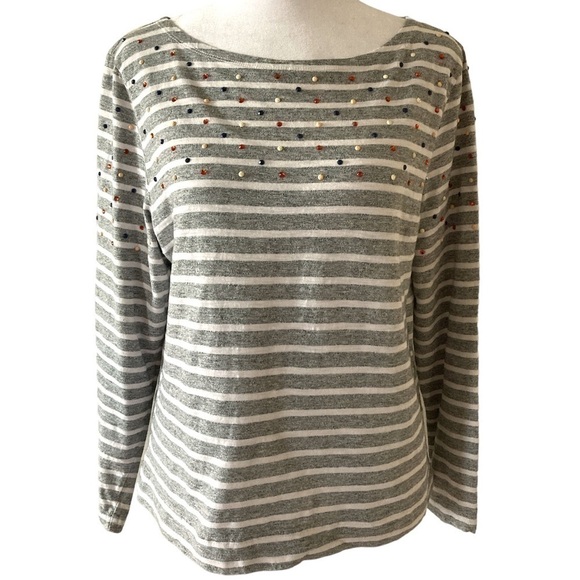 J. Crew medium long sleeve top stripes gray white - Picture 1 of 12